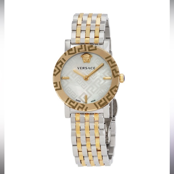Versace Greca Glass Quartz White Mother of Pearl Dial Ladies Watch - Picture 1 of 3